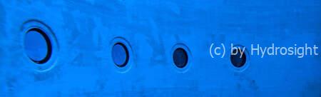 These windows are installed in a scuba diving tank on 11m depth.